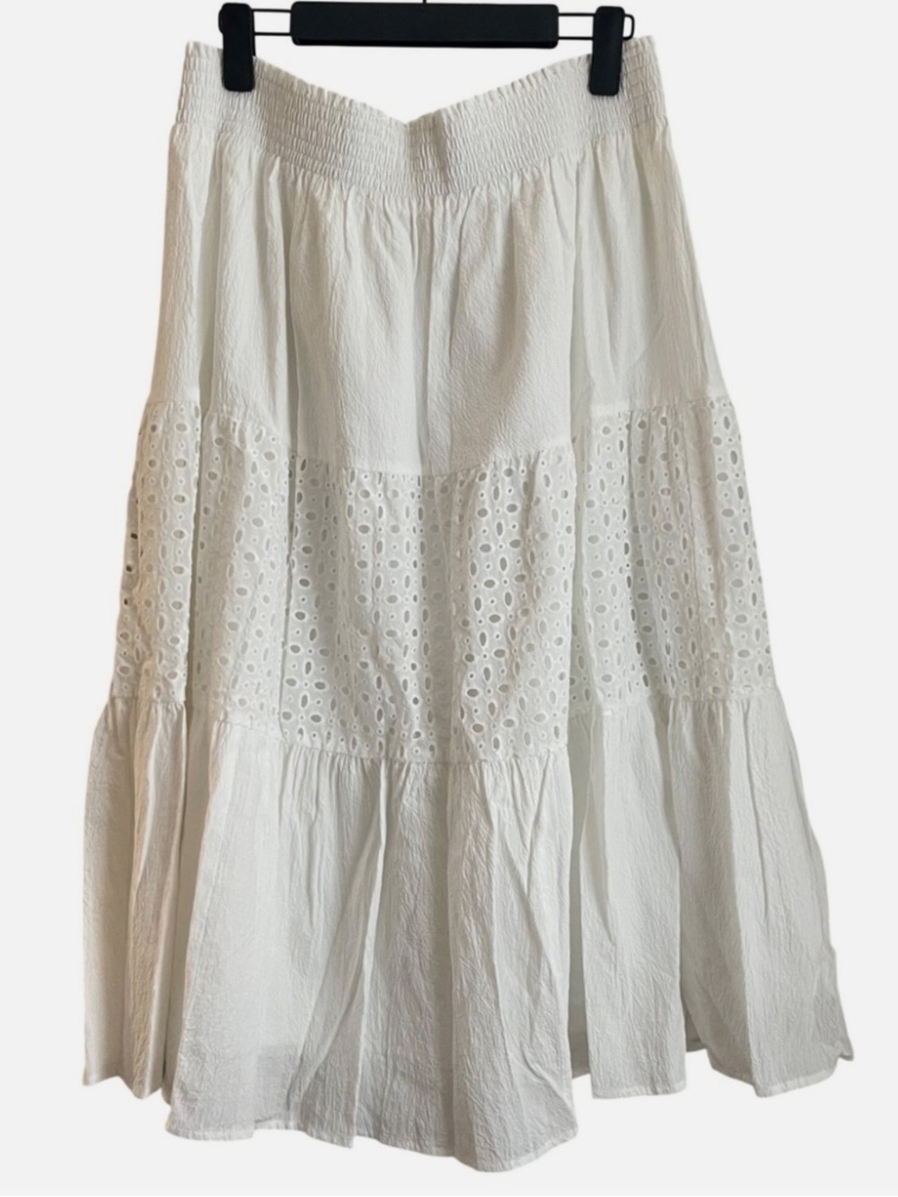 Nine West White Eyelet Tiered Maxi Skirt